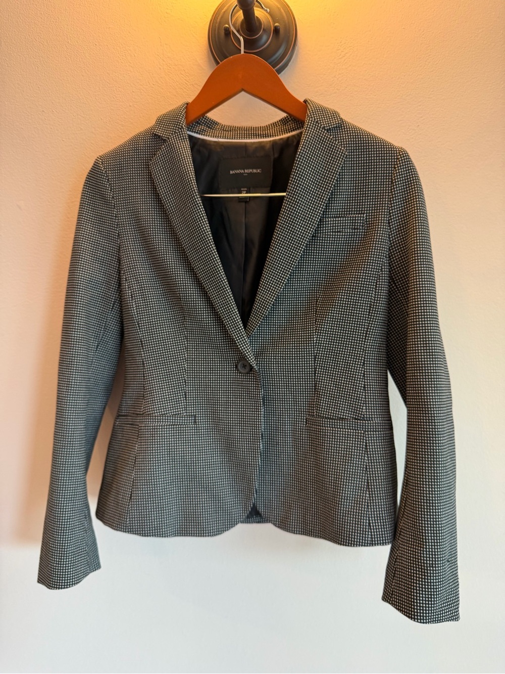 Banana Republic Womens 2P Micro Houndstooth Single Button Blazer Black White